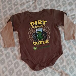 John Deere Baby Boy 9/12 Month Onesie Long Sleeve Brown Tan Green